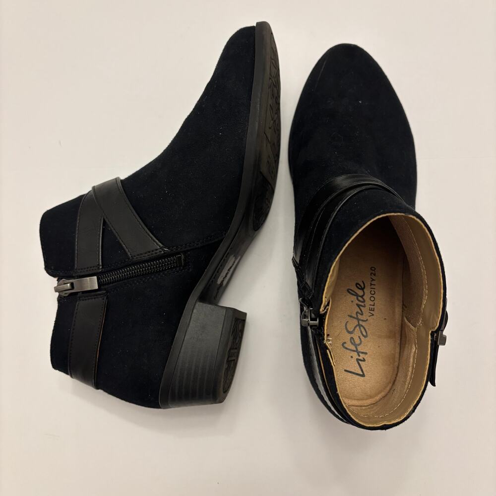 LifeStride Ally Womens 7.5 M Black Faux Suede Ankle Boots Buckle Zip
